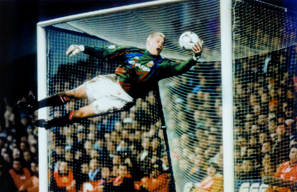 Schmeichel was able to fly to for a ball.