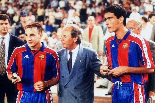 A young Guardiola in his beginnings in Barcelona