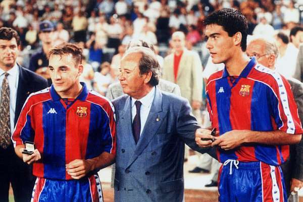 Un joven Guardiola en sus inicios en el Barcelona