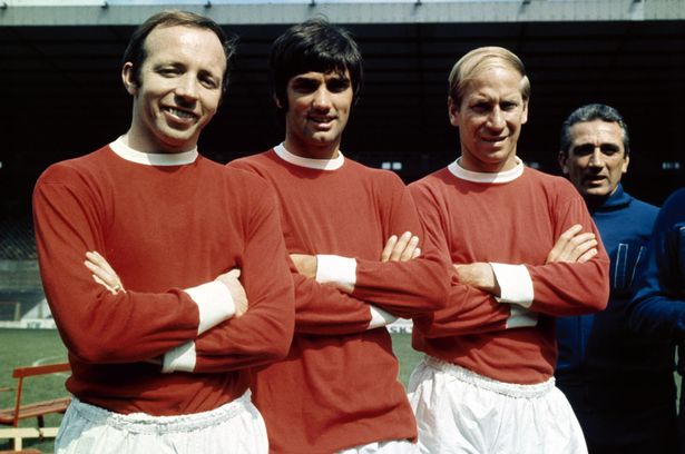 Nobby Stiles George Best and Bobby Charlton at Old Trafford inJuly 1968 838422
