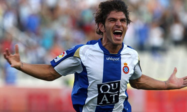 Jonathan Soriano celebrando un gol con el Espanyol.