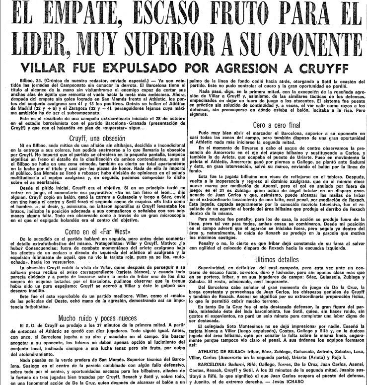 Así contó la prensa el incidente con Cruyff.