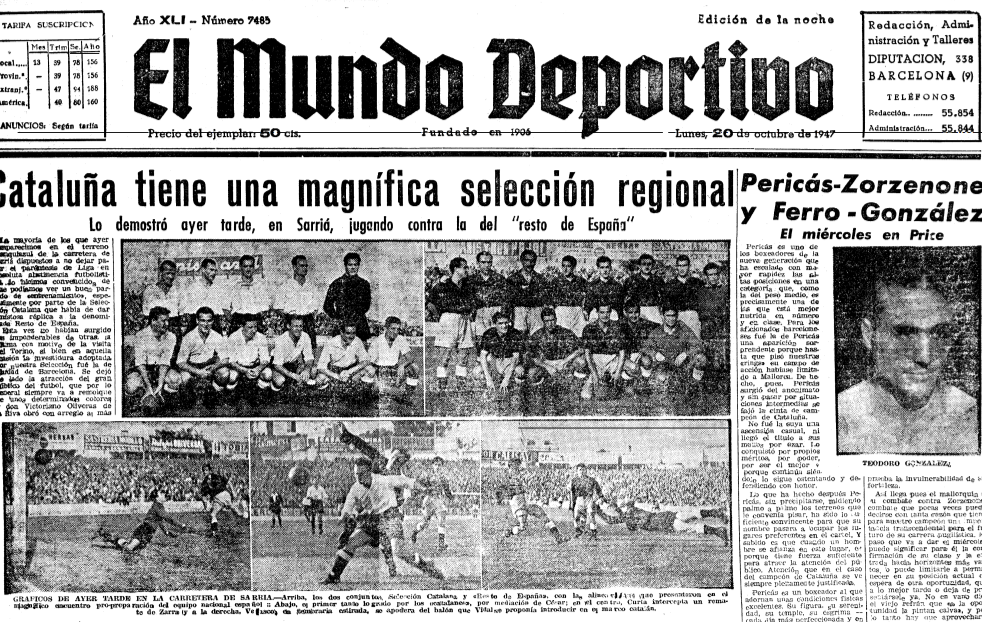 Catalunya ganó a España 3-1 en 1947. El Mundo Deportivo daba buena cuenta de ello.