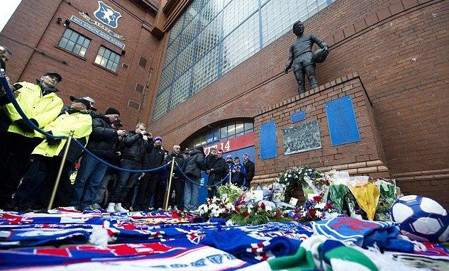 Monument to victims of Ibrox Park on one of the bleachers. 