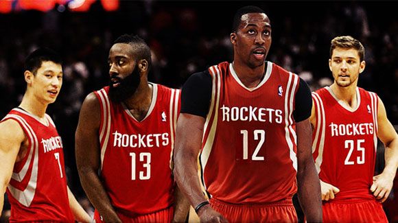 De izquierda a derecha: Lin, Harden, Howard y Parsons. Los Rockets favoritos en la División Sureste.