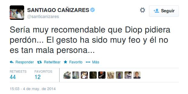 Alves-Diop, el racismo también se mide por clases 3 De esta manera opinó sobre el tema Santiago Cañizares.