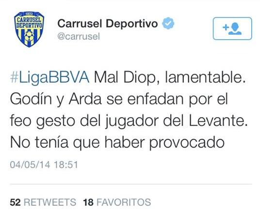 Alves-Diop, el racismo también se mide por clases 2 Un programa tan importante como Carrusel Deportivo puso esto en su Twitter.