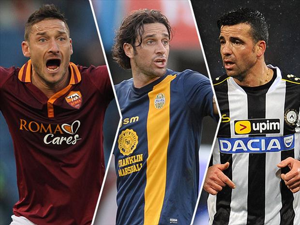 football italien en chute libren tête avec presque Totti, Toni y Di Natale siguen en lo alto con casi 40 años.