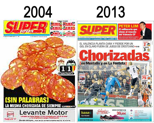 El diario de Valencia Superdeporte lleva la rivalidad al limite aunque pasen las décadas. Foto: lalibretadevangaal.com