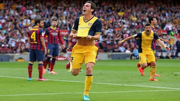 Este gol de Godín confirmó el título del Atlético en el Camp Nou.