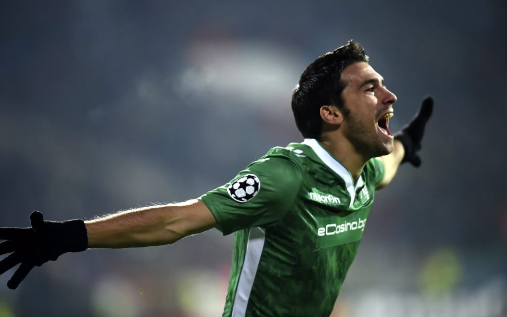 Dani Abalo celebra un gol con el Ludogorets. 