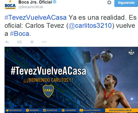 Con este Tweet, Boca anunciaba la vuelta de su crack. Foto: Twitter.com