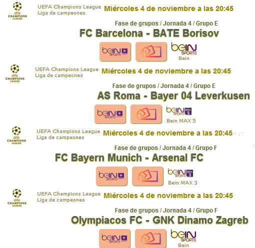 Horario Champions miércoles 1