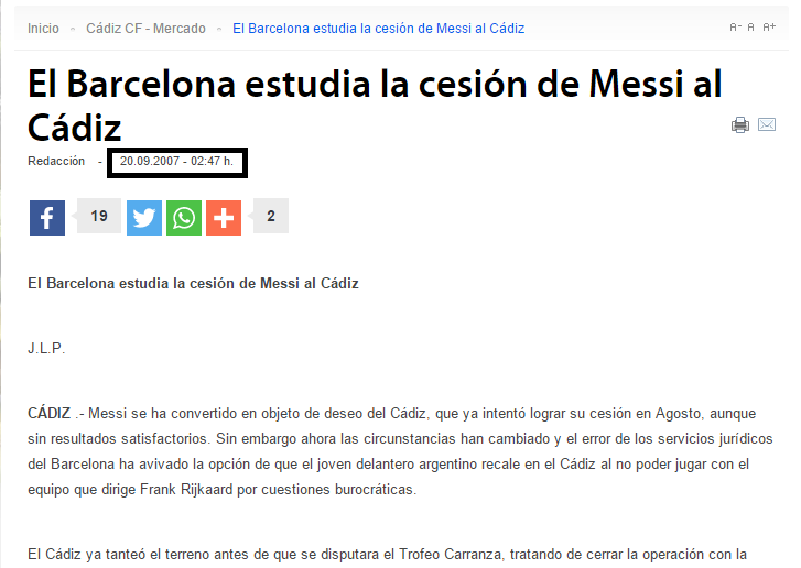 Können Sie sich vorstellen? Messi dann kam in der Nähe ein paar Jahre nach Cadiz vor zu gehen. 