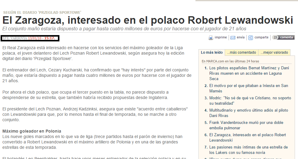 Pues si, el Zaragoza se fijó en el polaco antes de que fuera un súper clase.