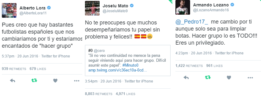 Varios jugadores le dejaron recaditos a Pedro por las redes sociales. Fotos: Twitter.com