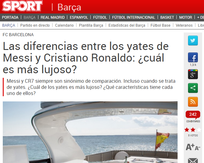 Los yates de Cristiano y Messi de las noticias más importantes del verano para algunos medios. Foto: Sport