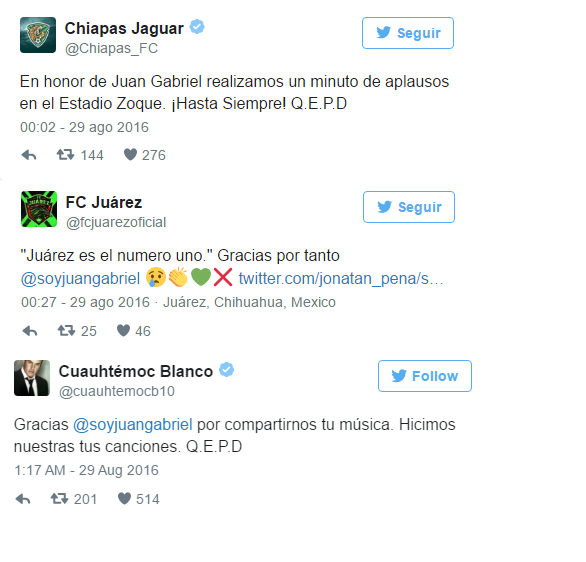 futbol mexicano reacciona a muerte juan gabriel