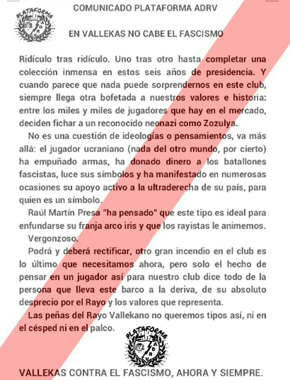 comunicado plataforma ADR