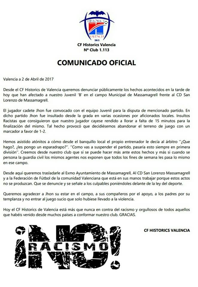 comunicado oficial de historics