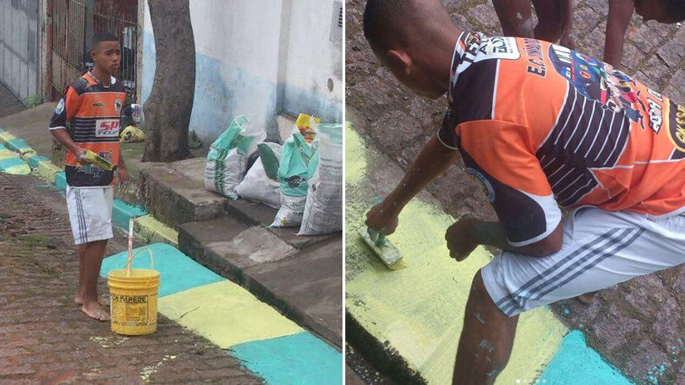 Painting the streets for the World 2014 a striker of Brazil in Russia 2018
