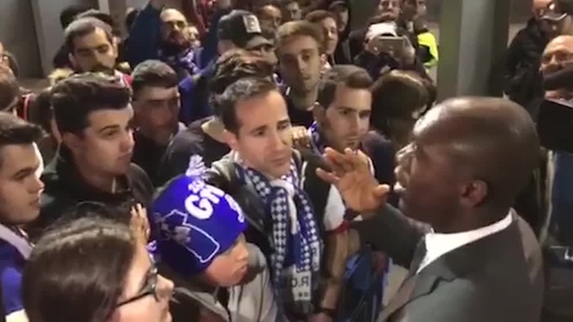 The Seedorf face to face with Depor fans after the match in Butarque
