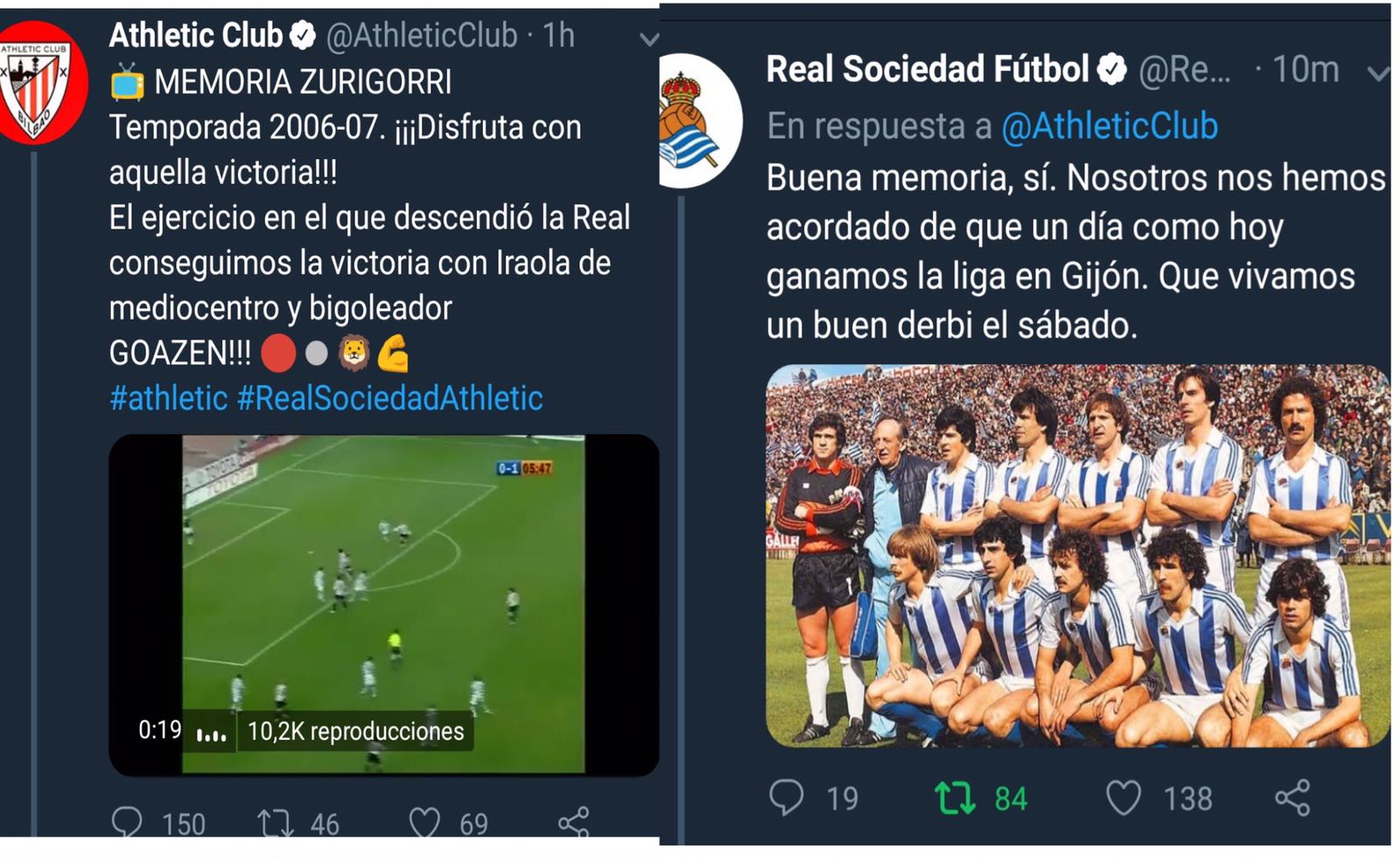 Athletic Club y Real Sociedad 'se pican' en sus cuentas oficiales de Twitter 1 twitter 1