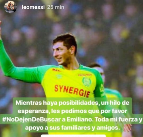 Leo Messi pide que no se suspenda la búsqueda de Emiliano Sala 