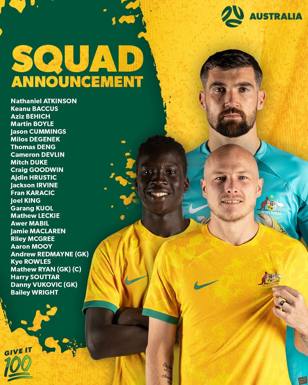 Australia's squad for Qatar 2022 