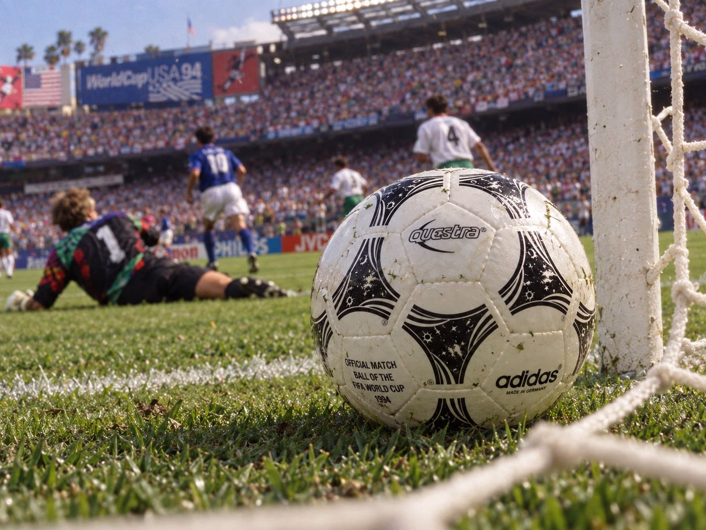 Adidas Questra junto a la portería durante el Mundial de Estados Unidos 1994